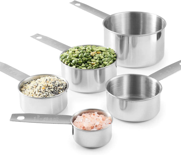 Stainless Steel Measuring Cups 5 Piece Set - Stackable Heavy Duty 304 SS with Handle for Dry & Liquid Ingredients