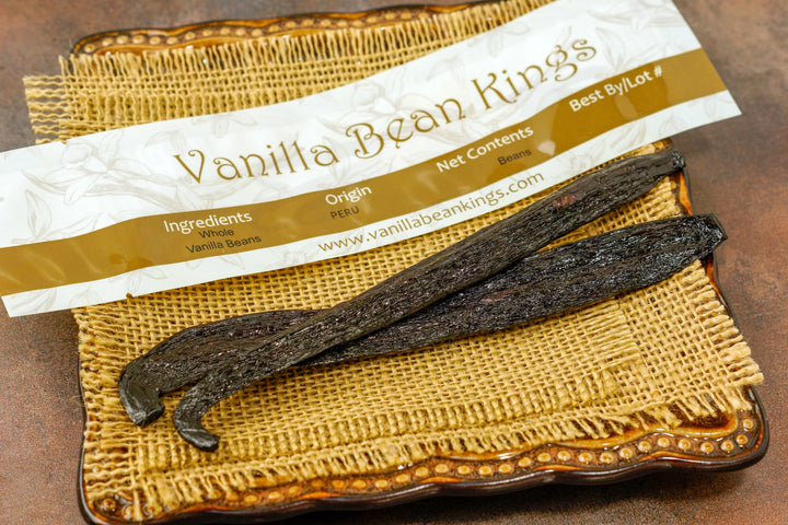 peru vanilla beans with vanilla bean kings packaging