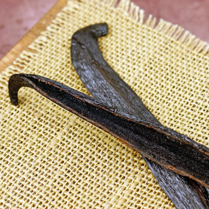 split grade a vanilla bean showing caviar