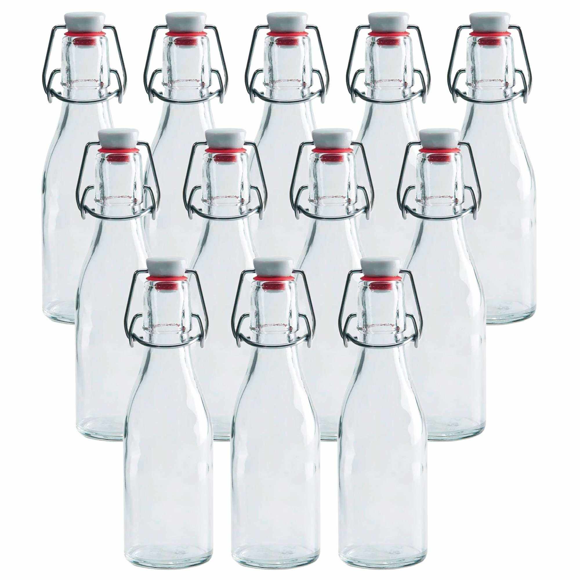 8.5 ounce swing top glass bottle with 12 bottles in image
