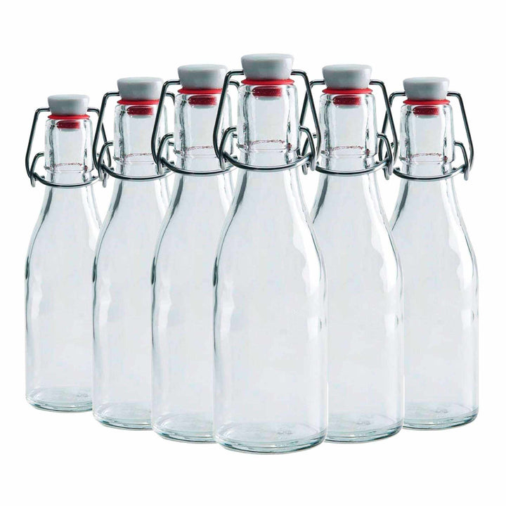 12 oz Round Clear Glass Bottle with Swing Top - 375 ml