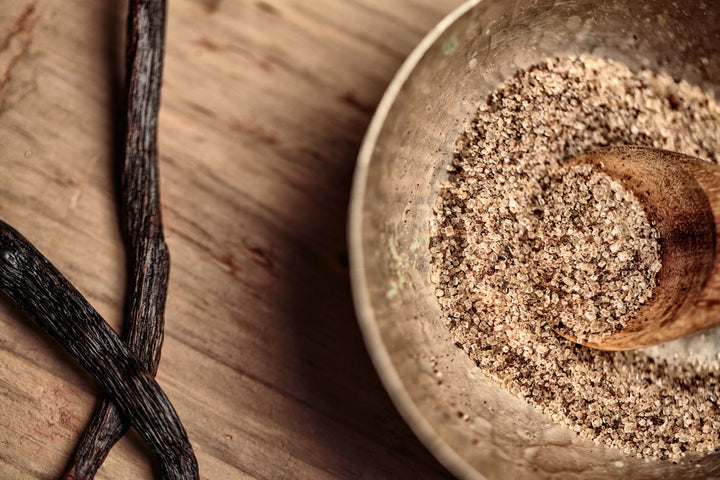 vanilla bean sugar with vanilla beans