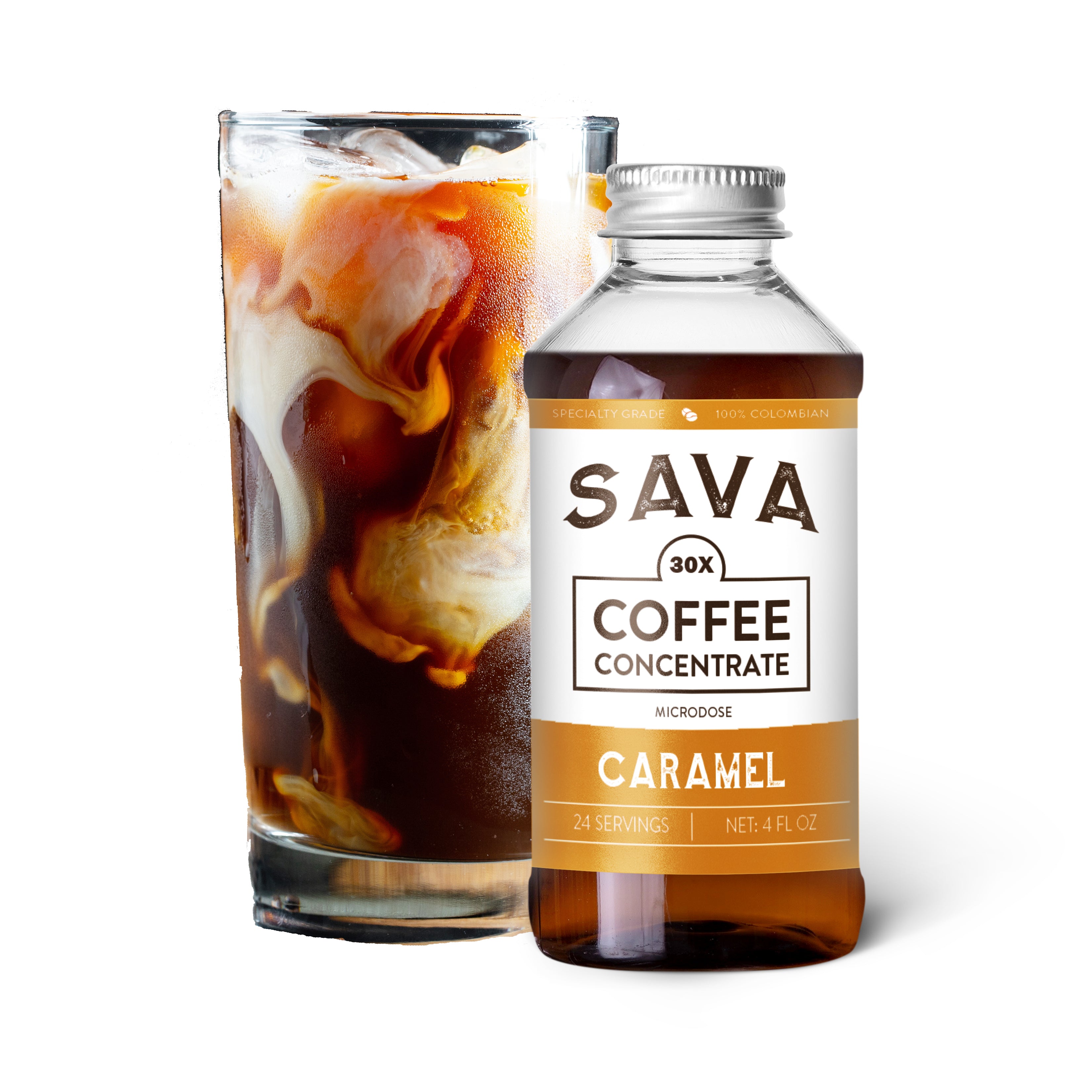 SAVA Cold Brew Coffee Concentrate 30X - Carmel 4 ounce volume