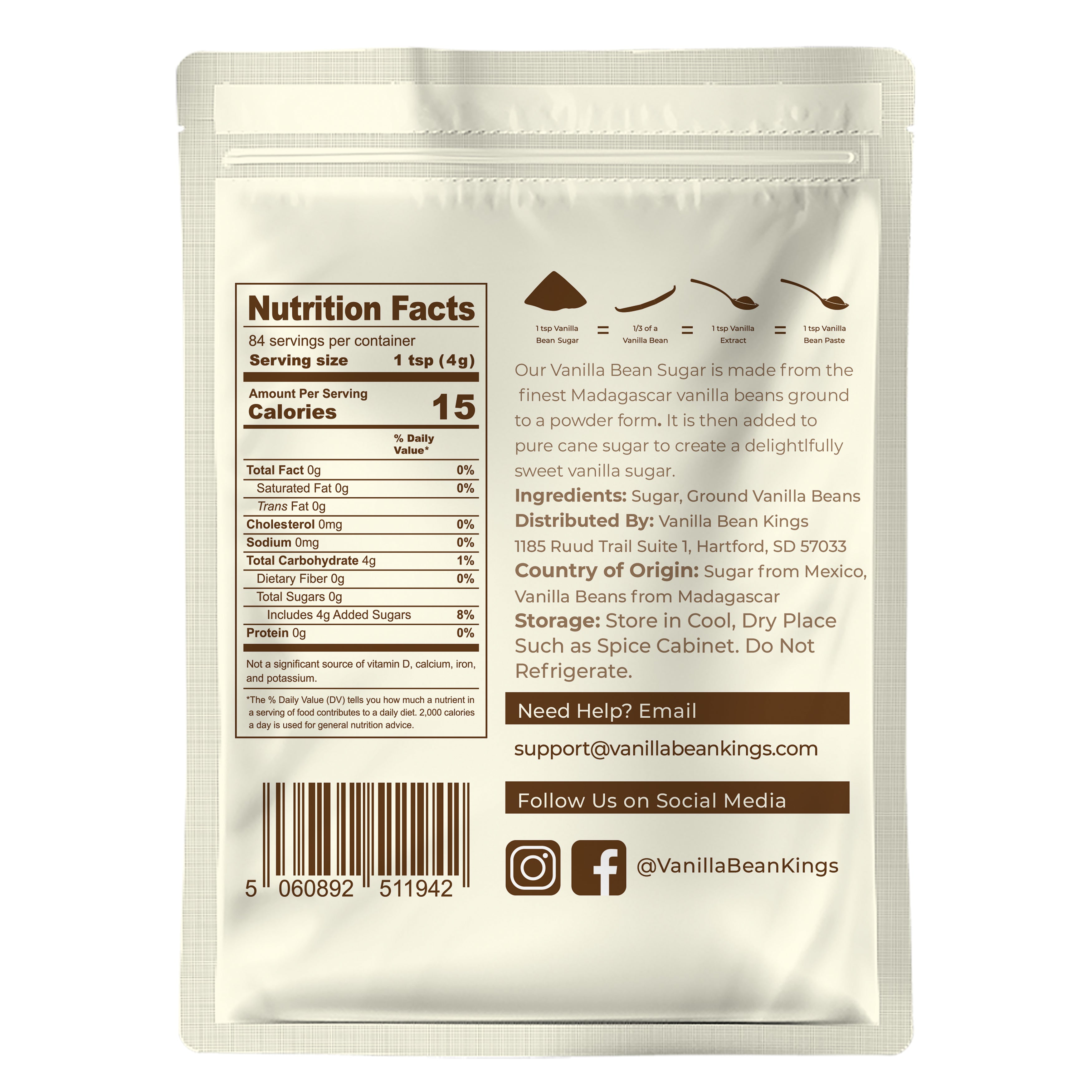 vanilla bean kings vanilla sugar bag back