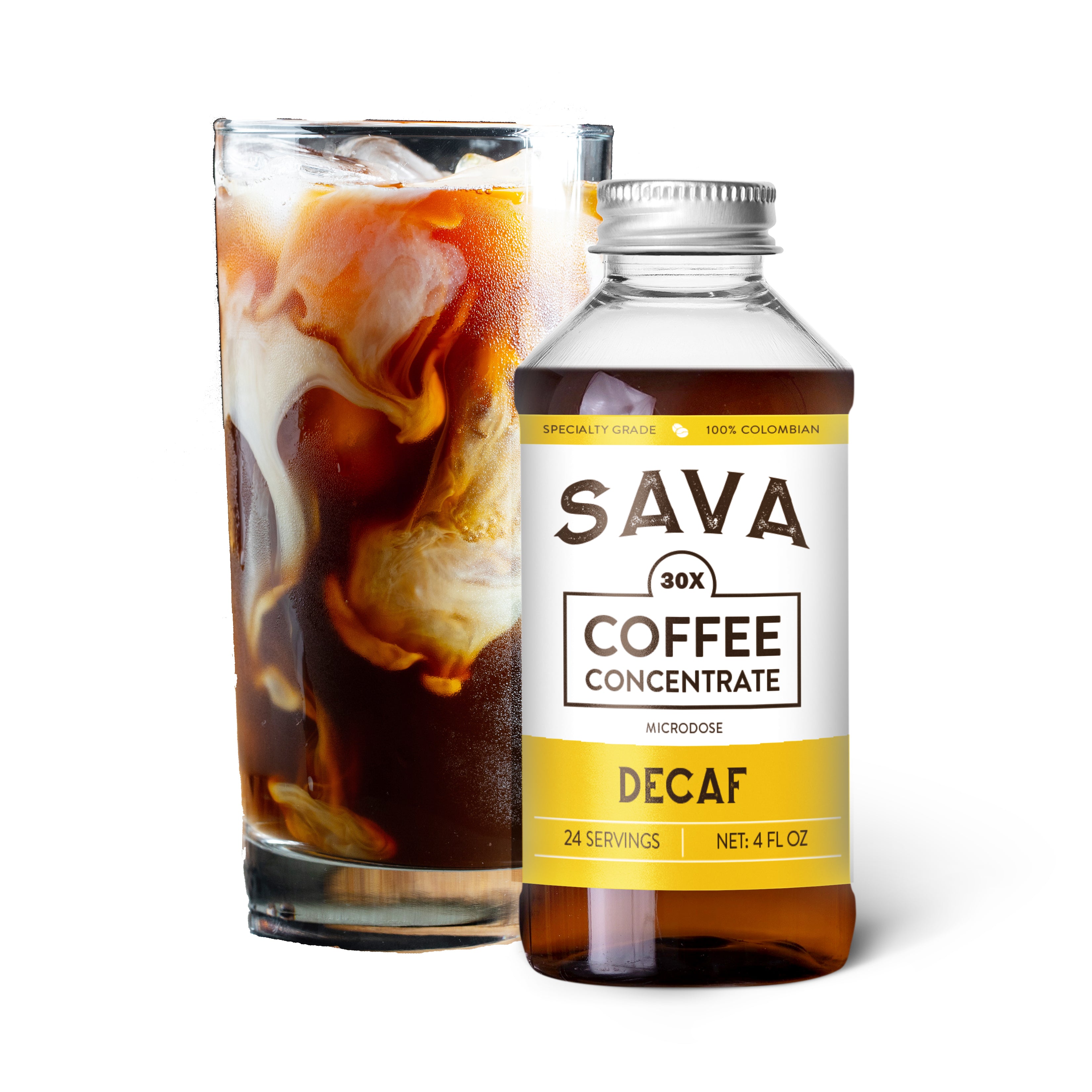 SAVA Cold Brew Coffee Concentrate 30X - Decaf 4 ounce volume