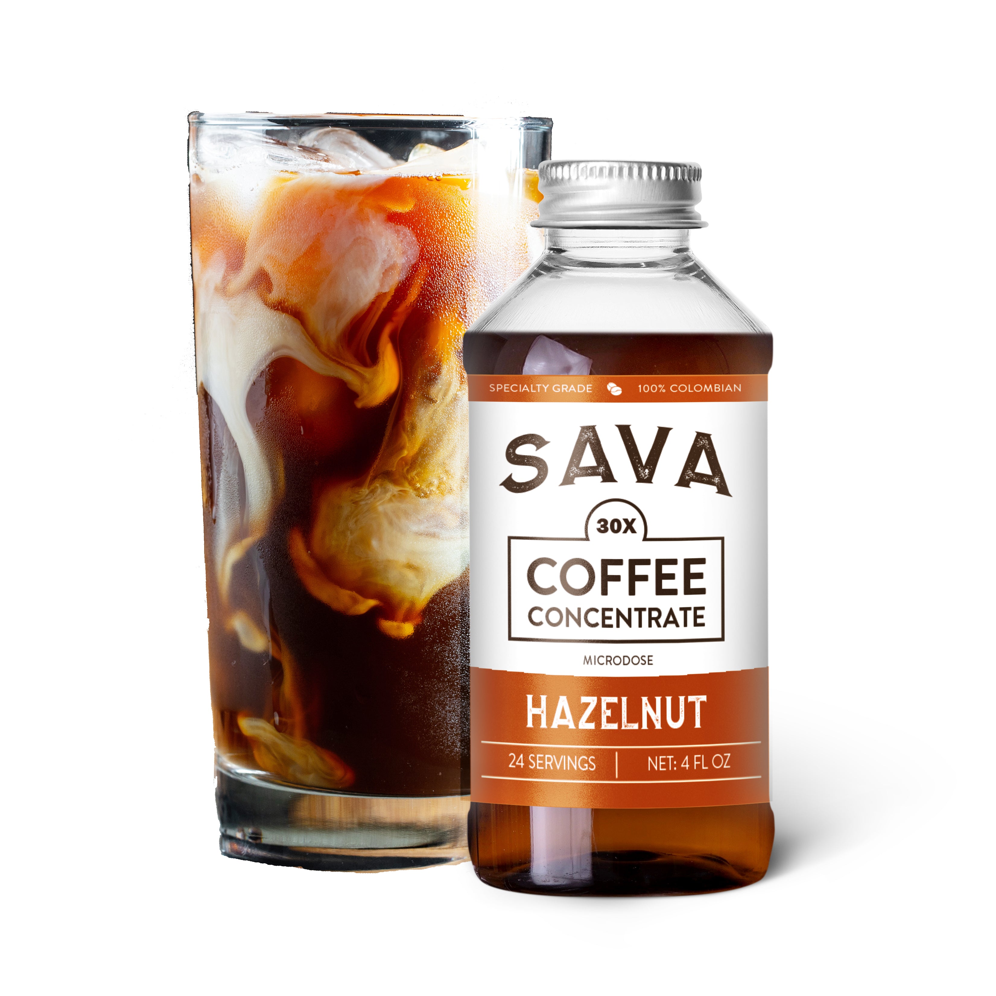 SAVA Cold Brew Coffee Concentrate 30X - Hazelnut 4 ounce volume