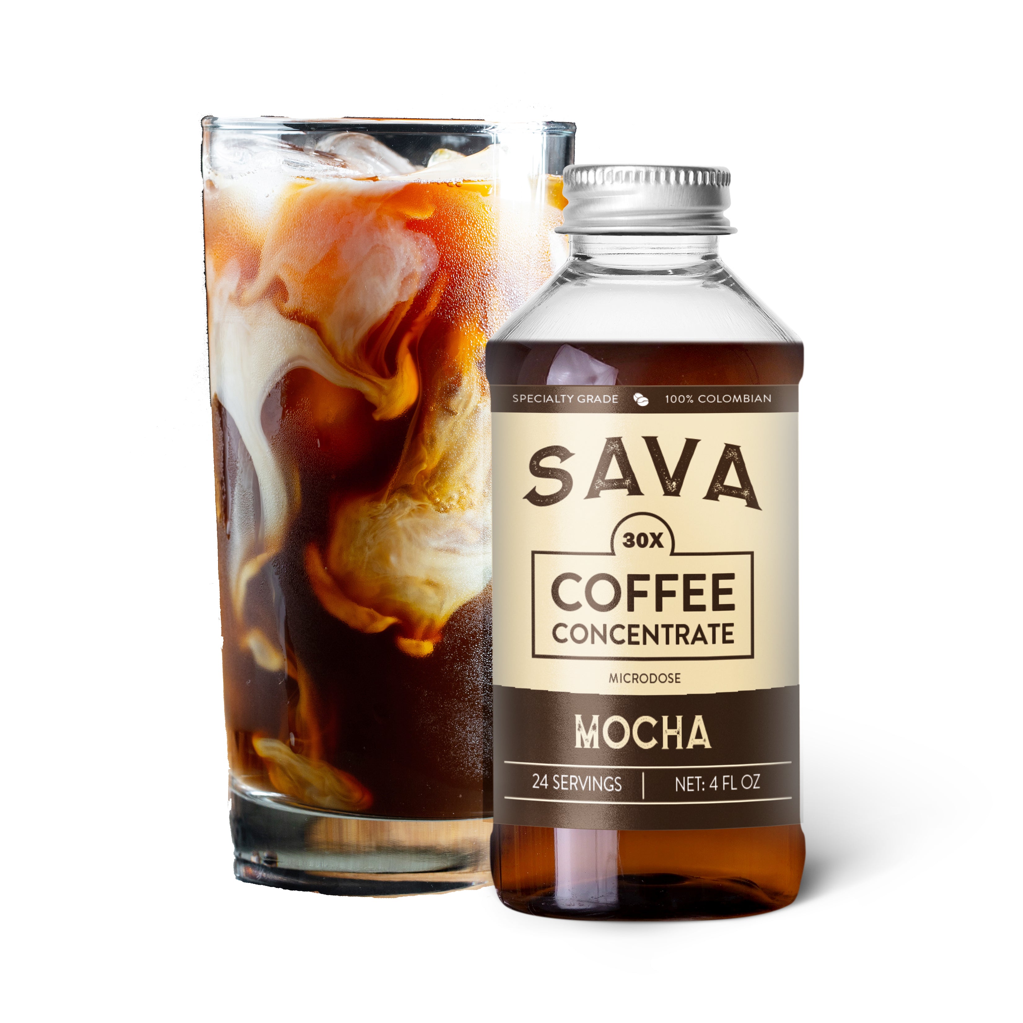 SAVA Cold Brew Coffee Concentrate 30X Mocha 4 ounce volume